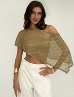 Sequin-Embellished Shawl - Earth Tone Warmth. Midnight Shimmer.